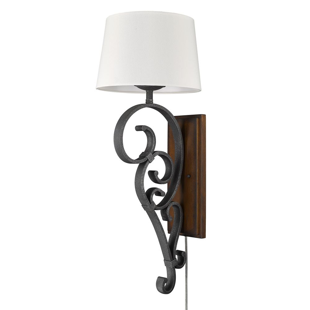 Golden Lighting 1821-WT1 BI-RO Madera Large 1 Light Wall Sconce (Plug-in or Hardwire) in Black Iron
